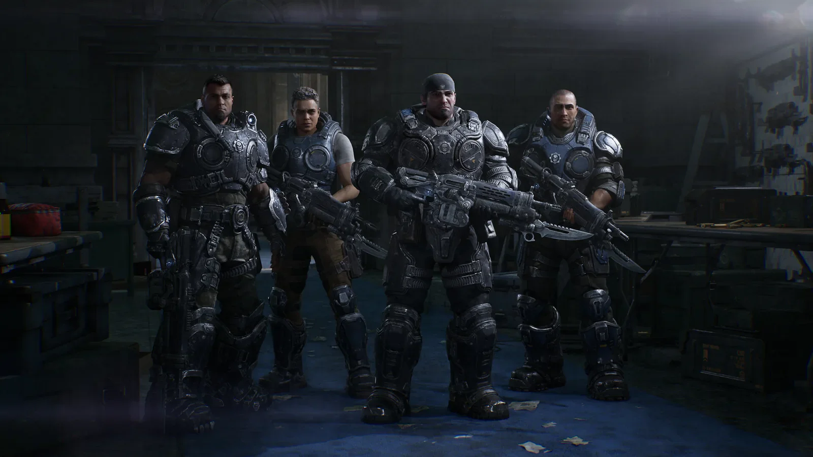 Marcus, Mags, Dom and Lucas standing together in Bravo Squad