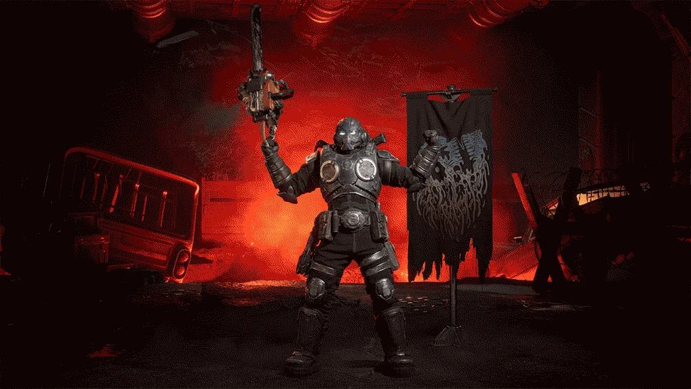 Chainsaw Flex animated pose with the character raising a chainsaw weapon